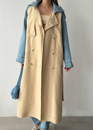 Ravonna İki Renk Trençkot - Bej