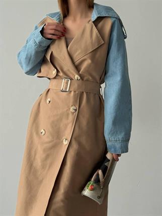 Ravonna İki Renk Trençkot - Kahve