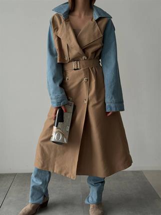 Ravonna İki Renk Trençkot - Kahve