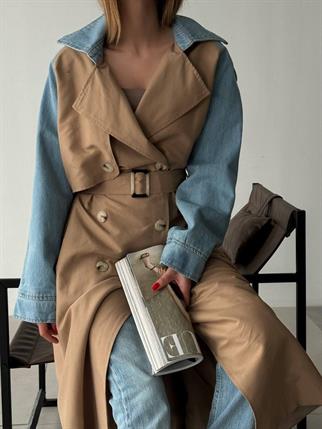 Ravonna İki Renk Trençkot - Kahve