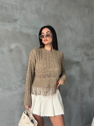 Robin Püsküllü Triko Kazak - Bej