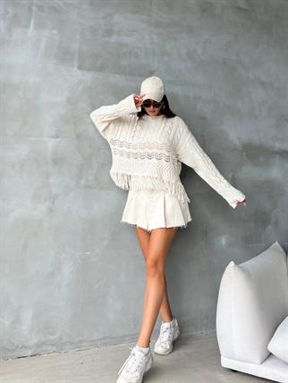 Robin Püsküllü Triko Kazak - Krem