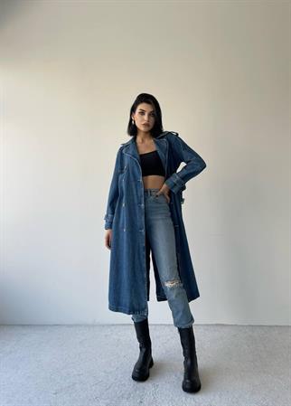 Salvador Denim Uzun Trençkot - Mavi