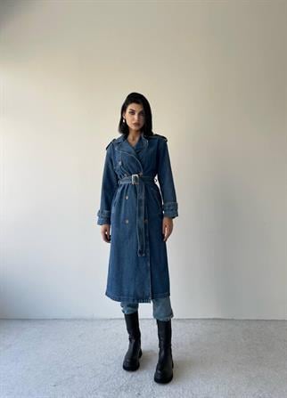 Salvador Denim Uzun Trençkot - Mavi