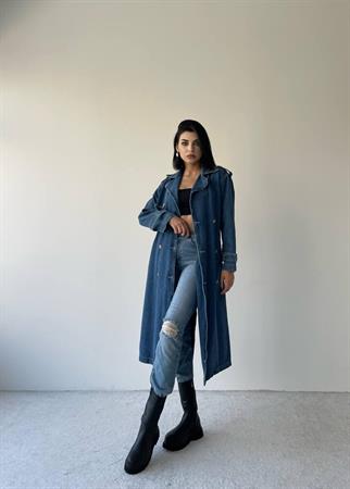 Salvador Denim Uzun Trençkot - Mavi