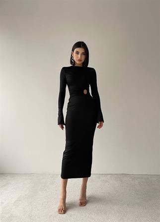 Sanem Siyah Uzun Minimal Dekolteli Elbise 