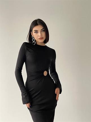 Sanem Siyah Uzun Minimal Dekolteli Elbise 