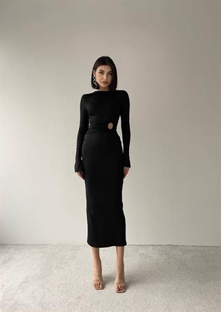 Sanem Siyah Uzun Minimal Dekolteli Elbise 