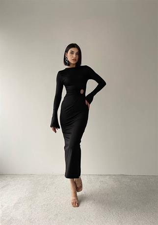 Sanem Siyah Uzun Minimal Dekolteli Elbise 