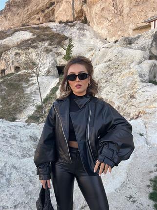 Serra Crop Deri Ceket - Siyah
