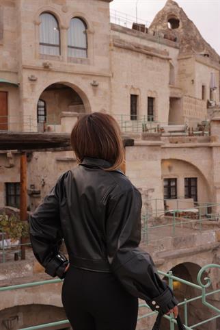 Serra Crop Deri Ceket - Siyah
