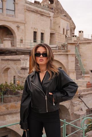 Serra Crop Deri Ceket - Siyah