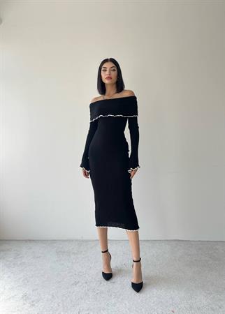 Seyran Triko Straplez Elbise - Siyah