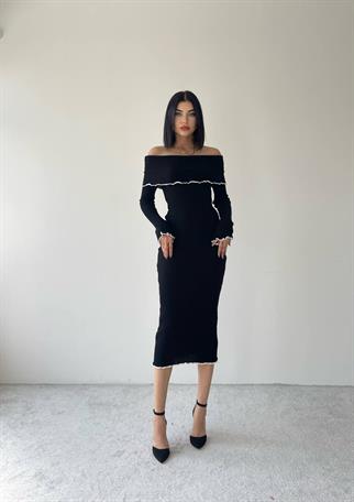 Seyran Triko Straplez Elbise - Siyah