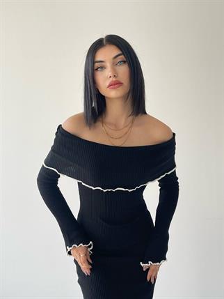 Seyran Triko Straplez Elbise - Siyah