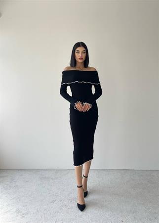 Seyran Triko Straplez Elbise - Siyah