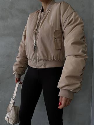 Short Pilot Bomber Ceket - Bej