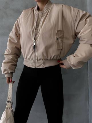 Short Pilot Bomber Ceket - Bej