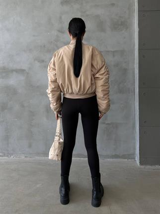 Short Pilot Bomber Ceket - Bej