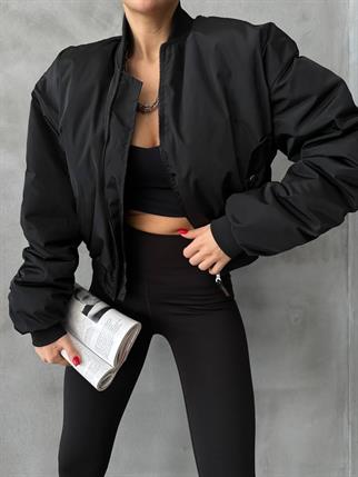 Short Pilot Bomber Ceket - Siyah