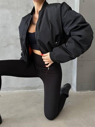 Short Pilot Bomber Ceket - Siyah