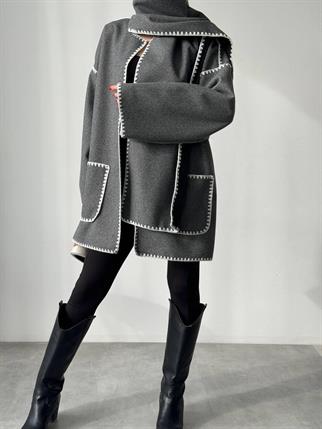 Sibil Cep Detay Kaşe Ceket Gri