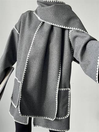 Sibil Cep Detay Kaşe Ceket Gri