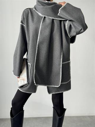 Sibil Cep Detay Kaşe Ceket Gri