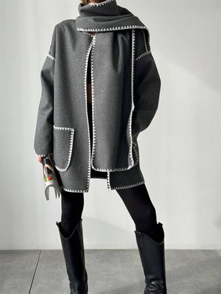 Sibil Cep Detay Kaşe Ceket Gri