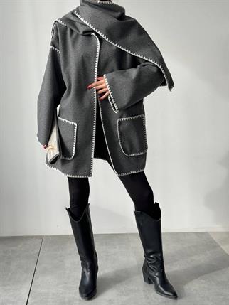 Sibil Cep Detay Kaşe Ceket Gri