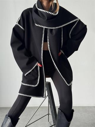 Sibil Cep Detay Kaşe Ceket Siyah