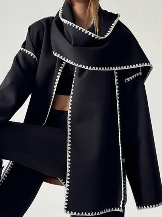 Sibil Cep Detay Kaşe Ceket Siyah