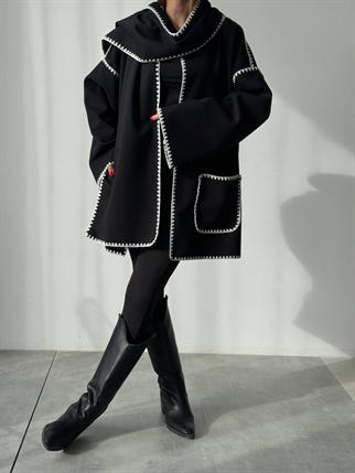 Sibil Cep Detay Kaşe Ceket Siyah