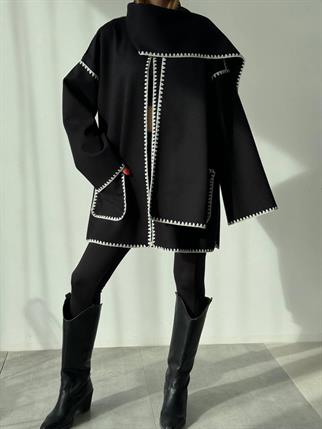 Sibil Cep Detay Kaşe Ceket Siyah