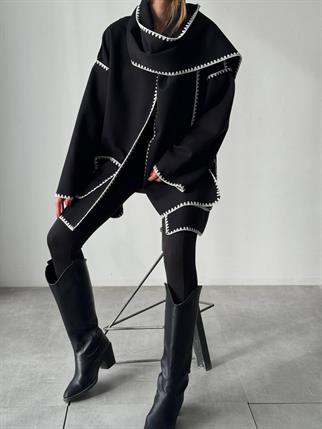 Sibil Cep Detay Kaşe Ceket Siyah