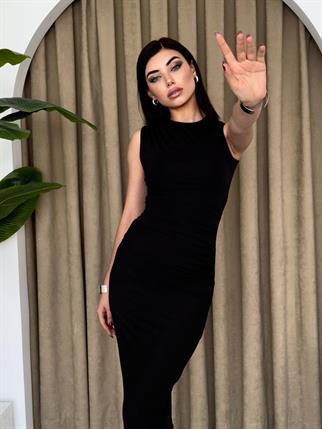 Sıfır Kollu Uzun Sandy Elbise