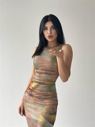 Streç Büzgülü Kadın Elbise