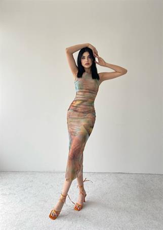 Streç Büzgülü Kadın Elbise