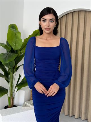 Sildane Drapeli Tül Kol Elbise