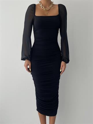 Sildane Drapeli Tül Kol Elbise