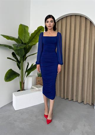 Sildane Drapeli Tül Kol Elbise