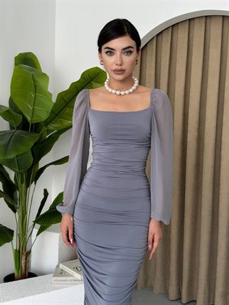 Sildane Drapeli Tül Kol Elbise