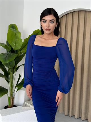 Sildane Drapeli Tül Kol Elbise