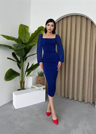 Sildane Drapeli Tül Kol Elbise