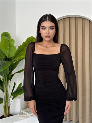 Sildane Drapeli Tül Kol Elbise