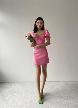  Sırt Dekolteli Atlas Elbise -6751 - Pembe