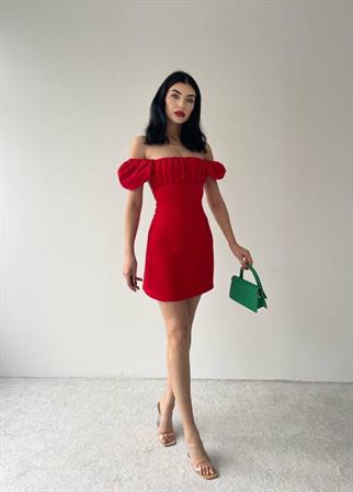  Sırt Dekolteli Atlas Elbise-6751 - Kırmızı