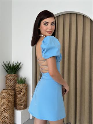 Sırt Dekolteli Mini Karpuz Kol Elbise