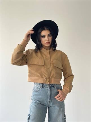 Solomon Bomber Crop Ceket Camel - Sarı