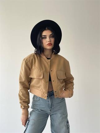 Solomon Bomber Crop Ceket Camel - Sarı